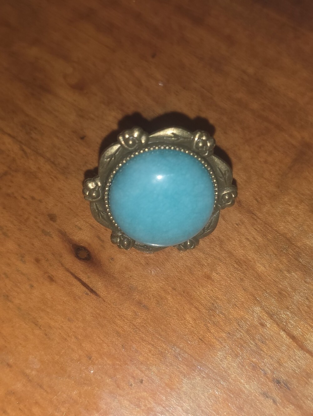 Turqoise? Gemstone Inside A Bronze Tone Bezel Adjustabld Ring